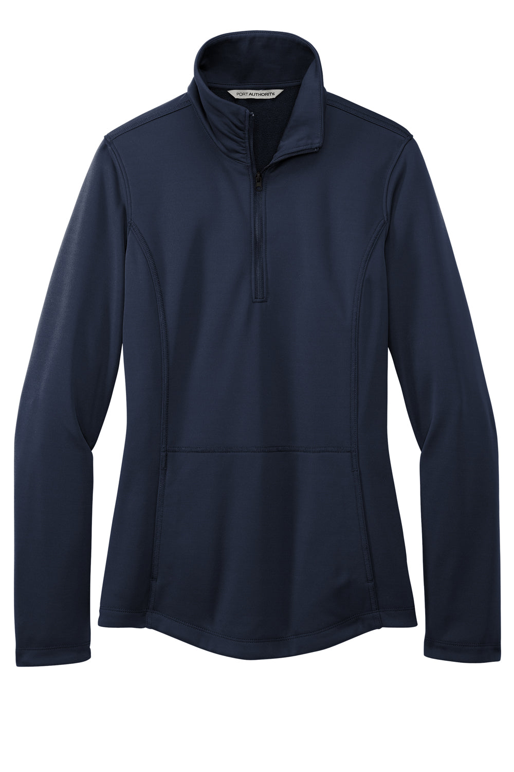 Port Authority L804 Womens Smooth Fleece 1/4 Zip Hooded Jacket River Navy Blue Flat Front