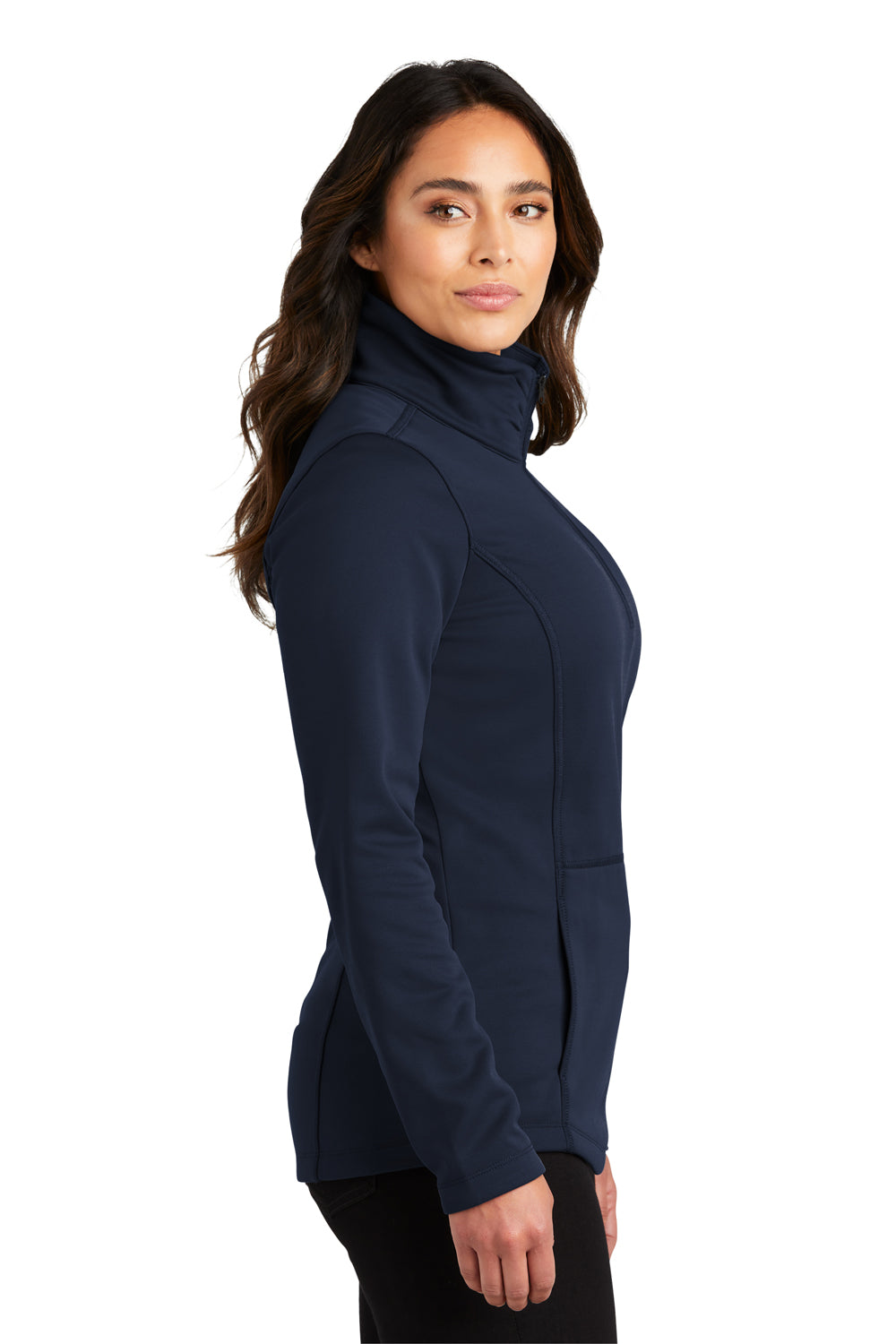 Port Authority L804 Womens Smooth Fleece 1/4 Zip Hooded Jacket River Navy Blue Side