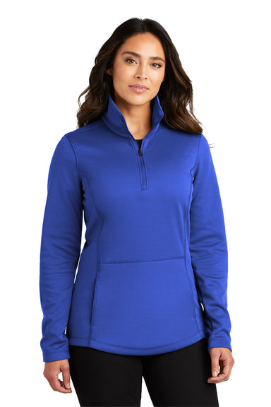 Port Authority L804 Womens Smooth Fleece 1/4 Zip Hooded Jacket True Royal Blue Front