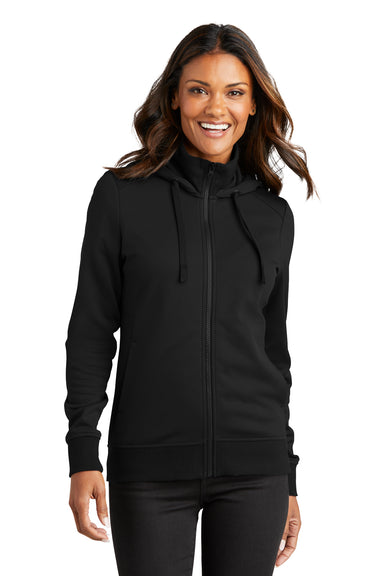 Port Authority L814 Womens Smooth Fleece Full Zip Hooded Jacket Deep Black Front
