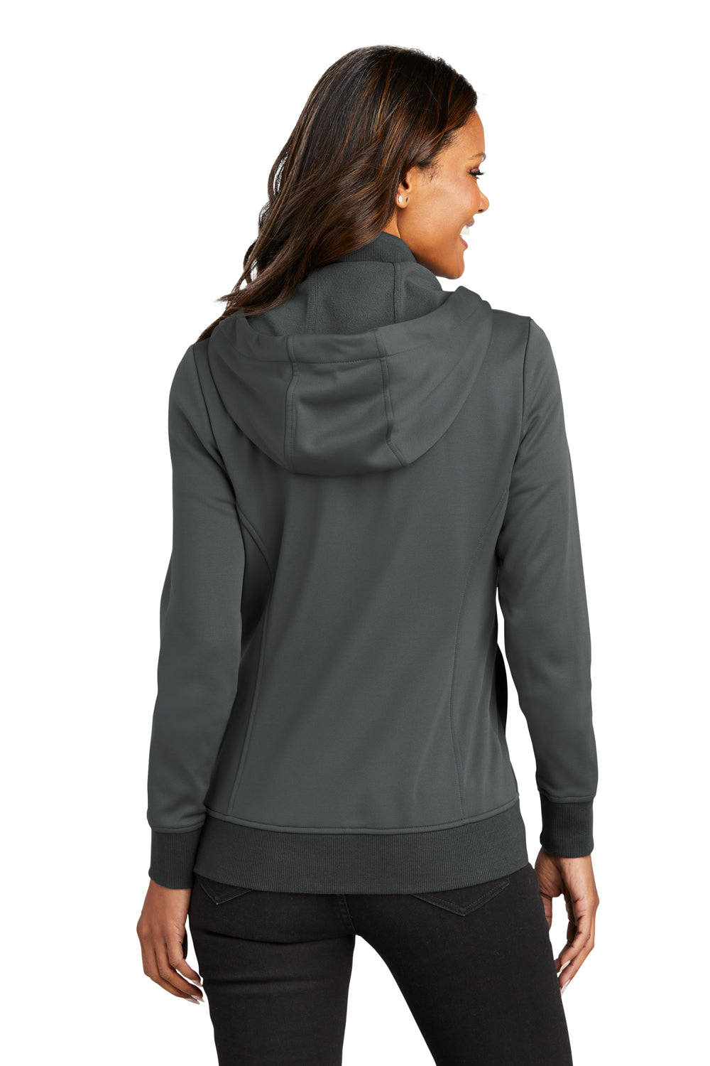 Port Authority L814 Womens Smooth Fleece Full Zip Hooded Jacket Graphite Grey Back