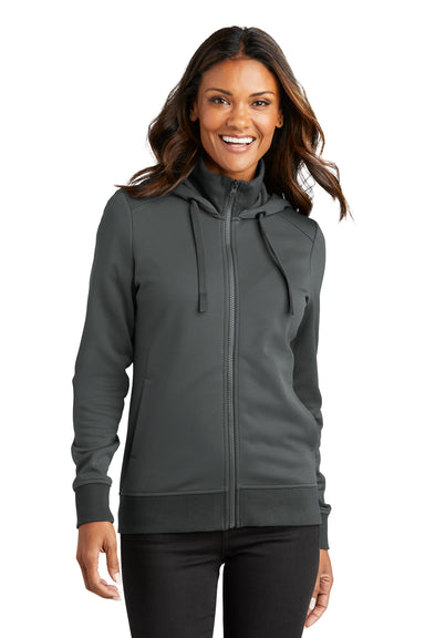 Port Authority L814 Womens Smooth Fleece Full Zip Hooded Jacket Graphite Grey Front