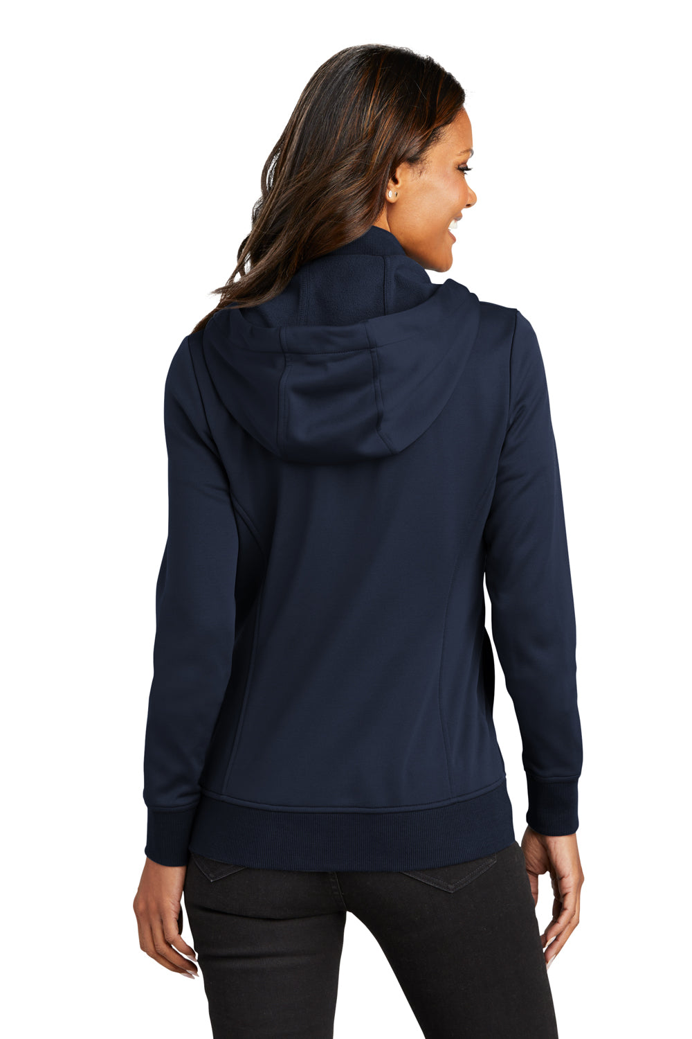 Port Authority L814 Womens Smooth Fleece Full Zip Hooded Jacket River Navy Blue Back