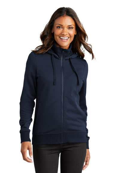 Port Authority L814 Womens Smooth Fleece Full Zip Hooded Jacket River Navy Blue Front
