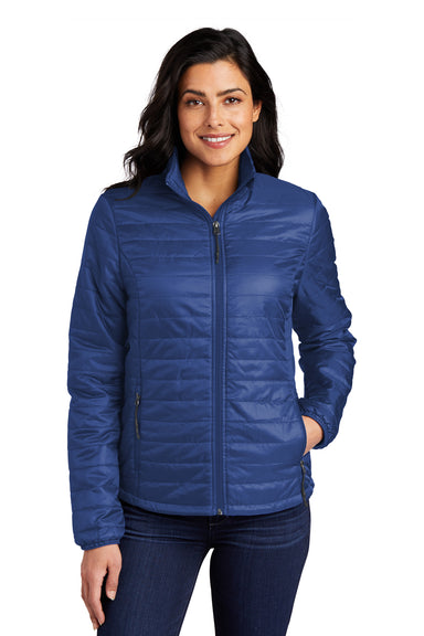 Port Authority Womens Packable Puffy Full Zip Jacket Cobalt Blue Front