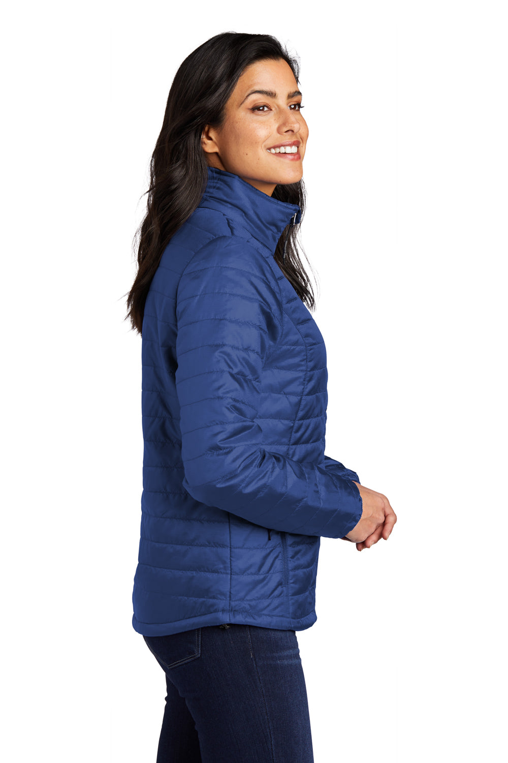 Port Authority Womens Packable Puffy Full Zip Jacket Cobalt Blue Side