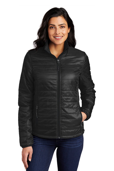 Port Authority Womens Packable Puffy Full Zip Jacket Deep Black Front