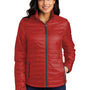 Port Authority Womens Water Resistant Packable Puffy Full Zip Jacket - Fire Red/Graphite Grey