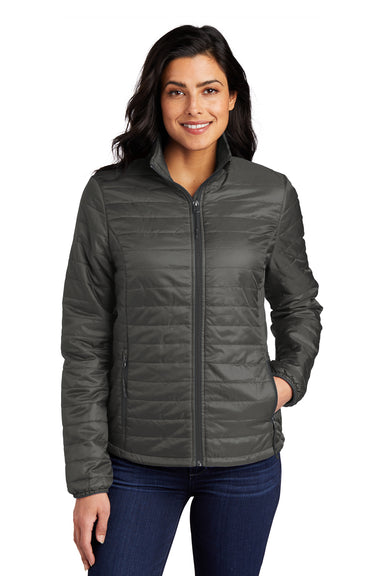 Port Authority Womens Packable Puffy Full Zip Jacket Sterling Grey/Graphite Grey Front