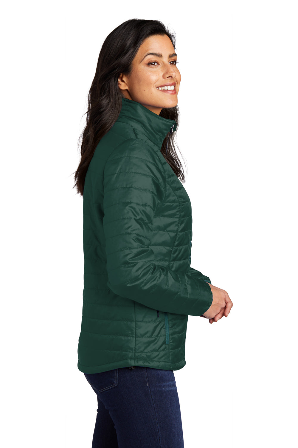 Port Authority Womens Packable Puffy Full Zip Jacket Tree Green/Marine Green Side