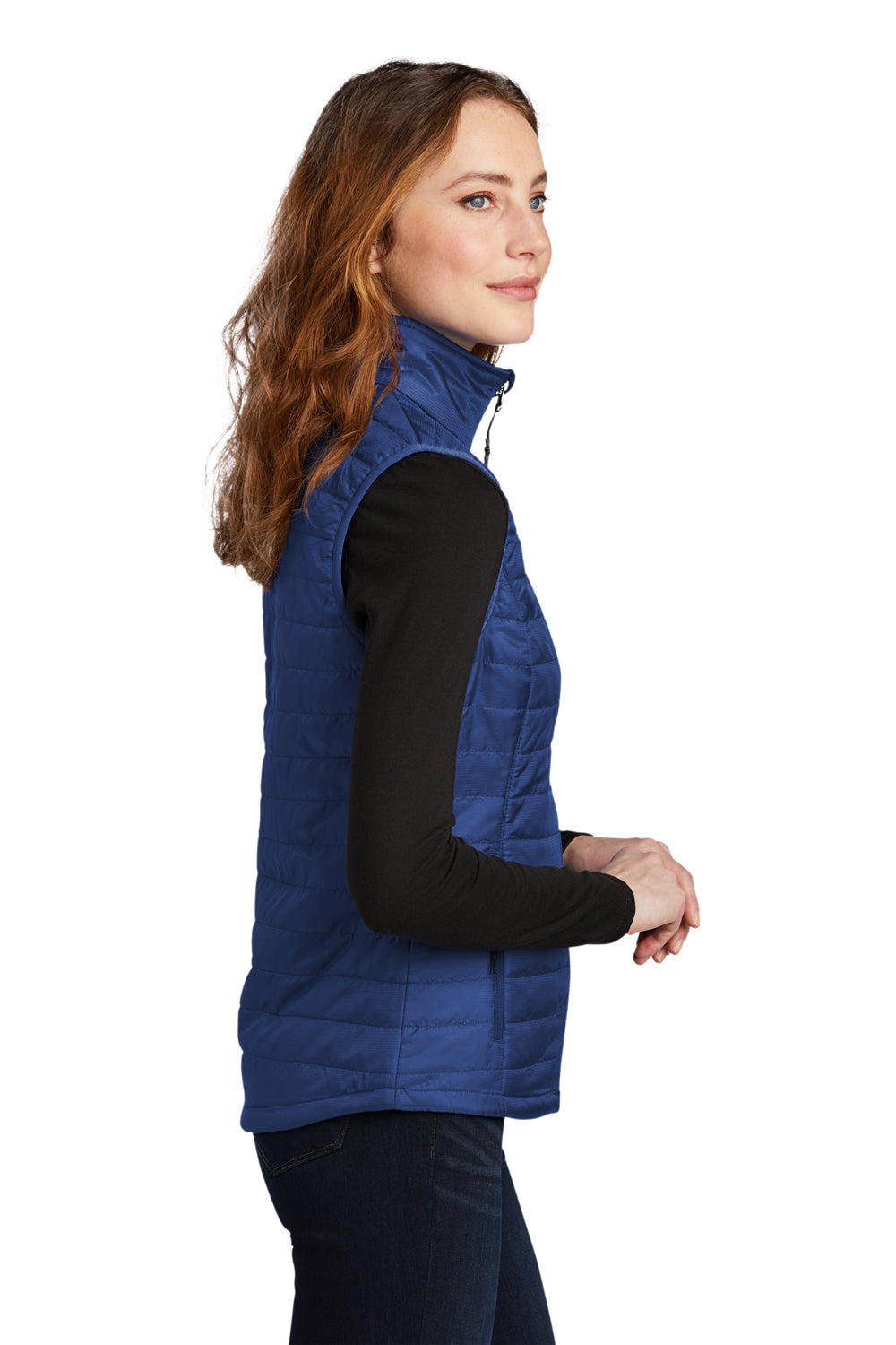 Port Authority Womens Packable Puffy Full Zip Vest Cobalt Blue Side
