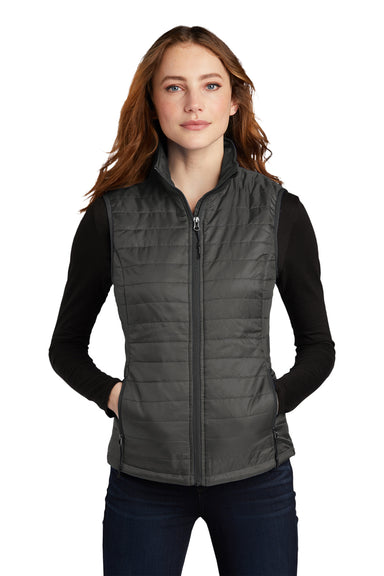 Port Authority Womens Packable Puffy Full Zip Vest Sterling Grey/Graphite Grey Front