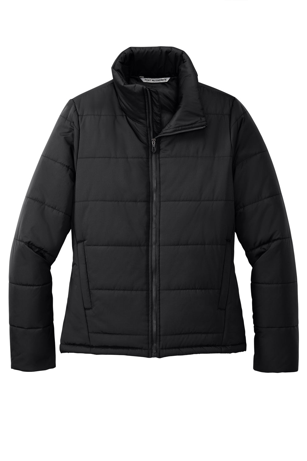 Port Authority L852 Womens Full Zip Puffer Jacket Deep Black Flat Front