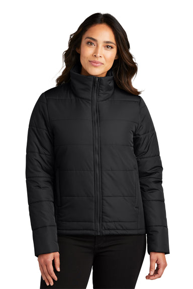 Port Authority L852 Womens Full Zip Puffer Jacket Deep Black Front