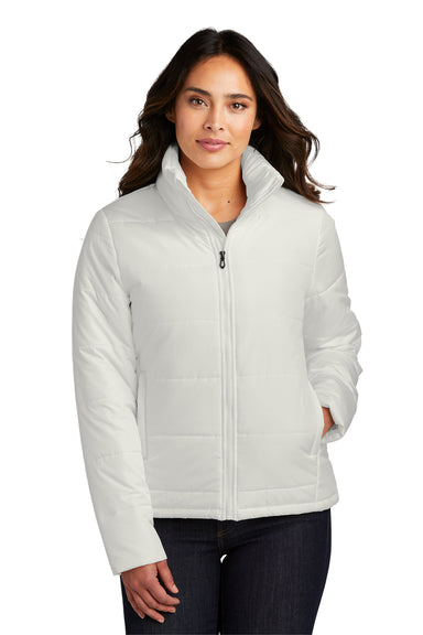 Port Authority L852 Womens Full Zip Puffer Jacket Marshmallow White Front
