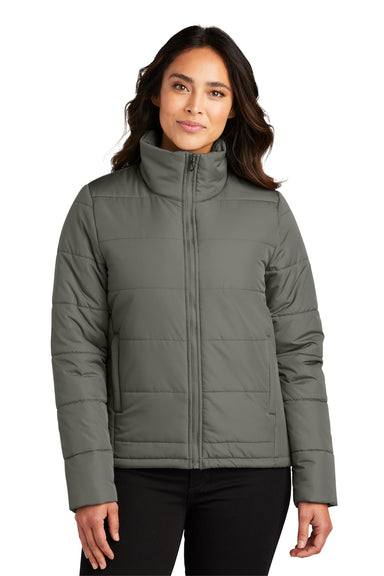Port Authority L852 Womens Full Zip Puffer Jacket Shadow Grey Front