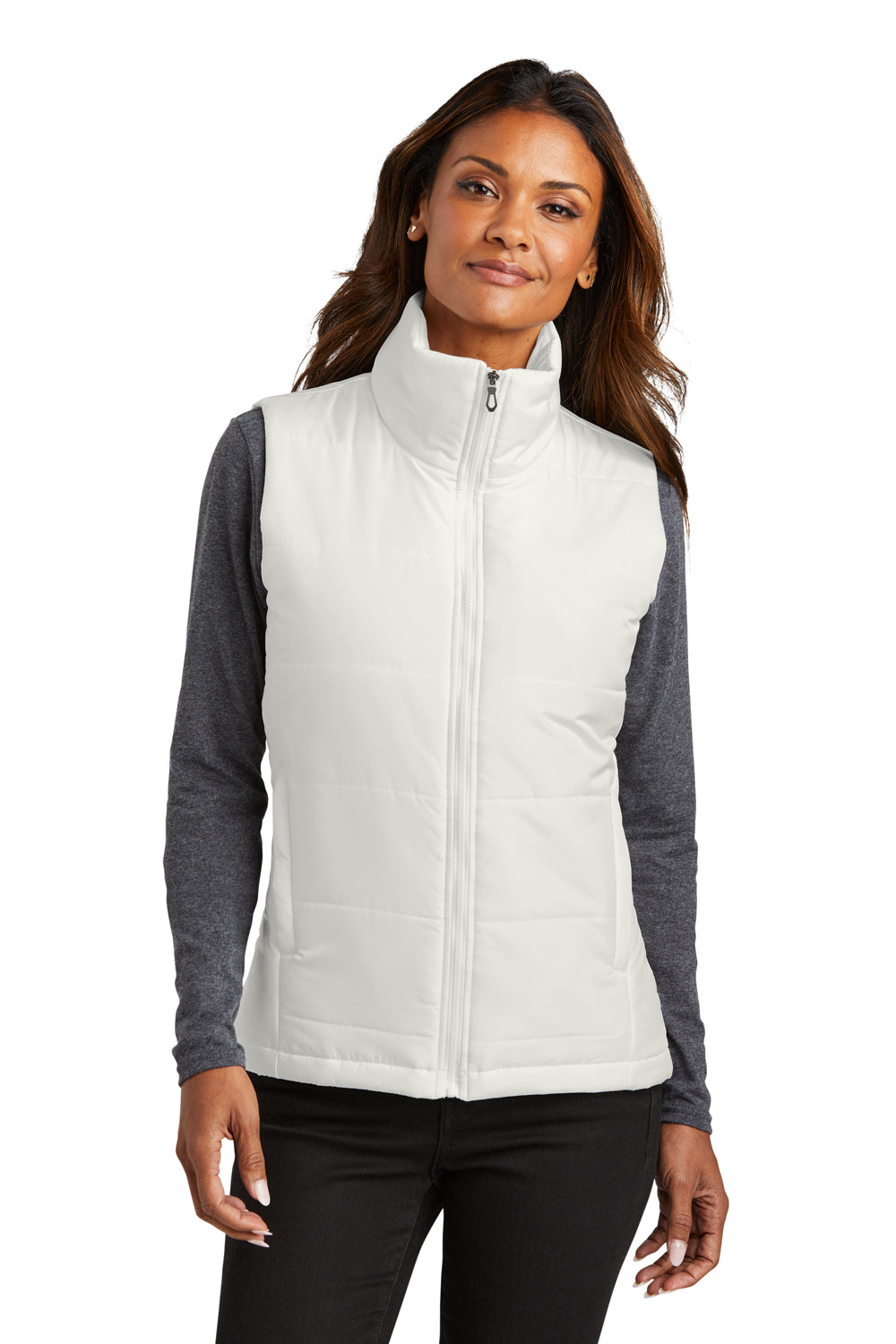 Port Authority L853 Womens Full Zip Puffer Vest Marshmallow White Front