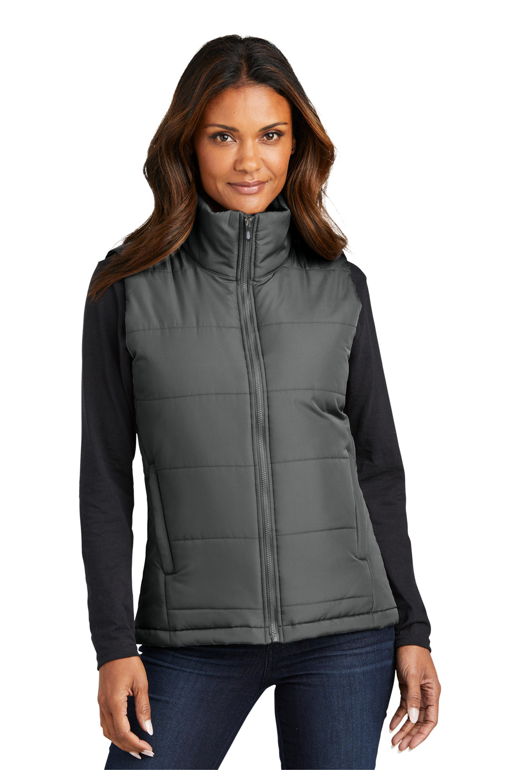 Port Authority L853 Womens Full Zip Puffer Vest Shadow Grey Front