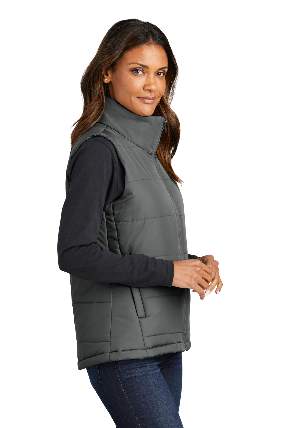 Port Authority L853 Womens Full Zip Puffer Vest Shadow Grey Side