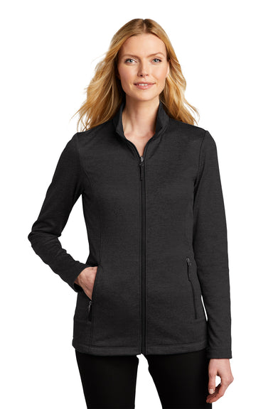 Port Authority Womens Collective Striated Full Zip Fleece Jacket Heather Deep Black Front