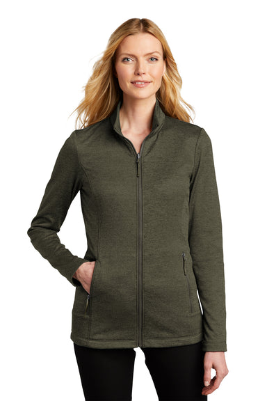 Port Authority Womens Collective Striated Full Zip Fleece Jacket Heather Deep Olive Green Front