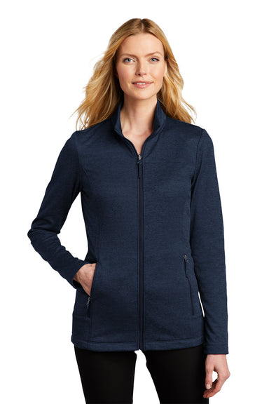 Port Authority Womens Collective Striated Full Zip Fleece Jacket Heather River Navy Blue Front