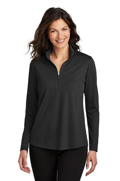 Port Authority LK112 Womens Dry Zone UV Micro Mesh 1/4 Zip Sweatshirt Deep Black Front
