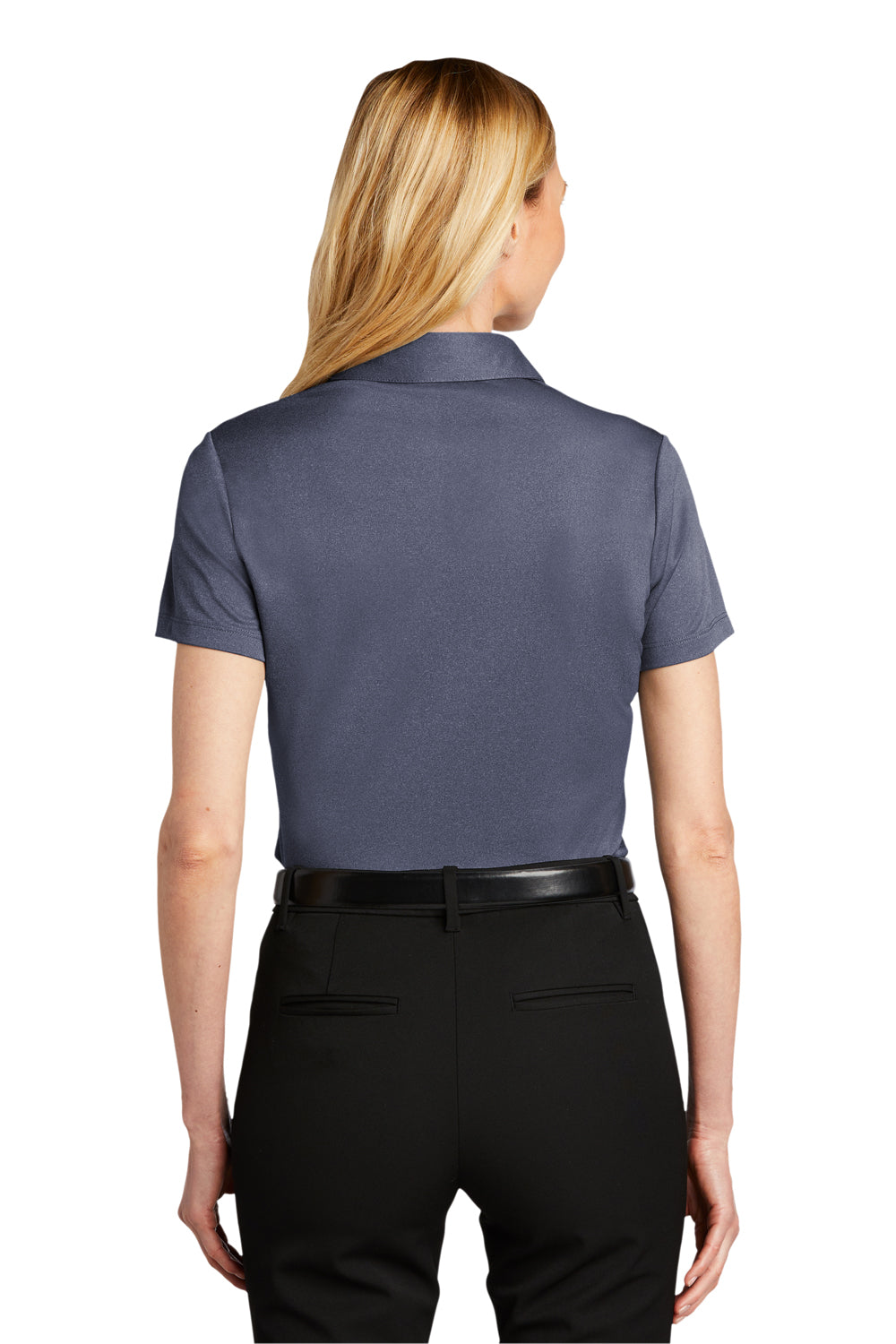 Port Authority Womens Performance Silk Touch Short Sleeve Polo Shirt Heather Navy Blue Side