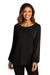 Port Authority Womens Luxe Knit Long Sleeve Wide Neck T-Shirt Deep Black Front