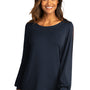 Port Authority Womens Luxe Knit Long Sleeve Wide Neck T-Shirt - River Navy Blue