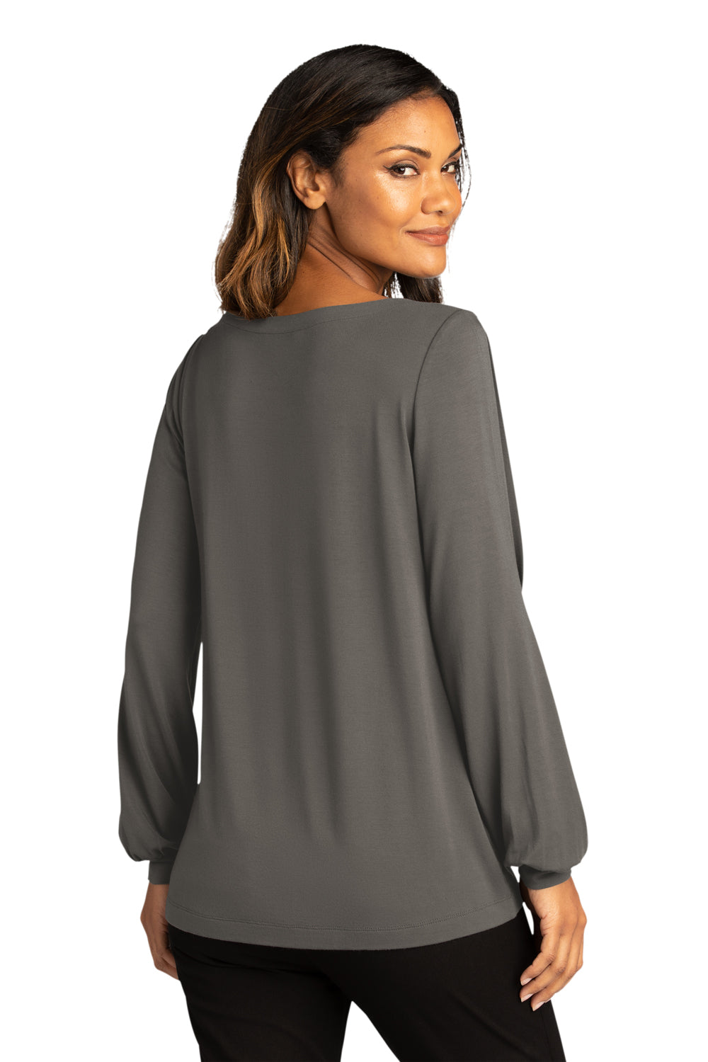 Port Authority Womens Luxe Knit Long Sleeve Wide Neck T-Shirt Sterling Grey Side