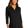 Port Authority Womens Luxe Knit 3/4 Sleeve Polo Shirt - Deep Black