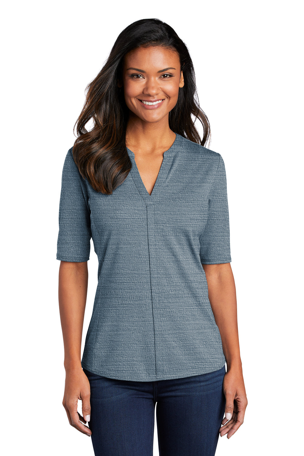 Port Authority Womens Stretch Short Sleeve Polo Shirt Regatta Blue/Gusty Grey Front