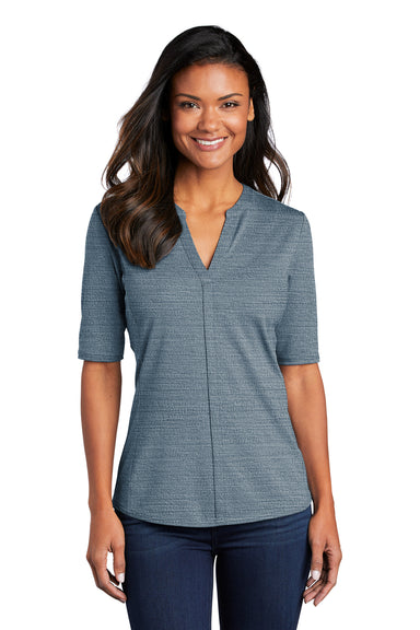 Port Authority Womens Stretch Short Sleeve Polo Shirt Regatta Blue/Gusty Grey Front