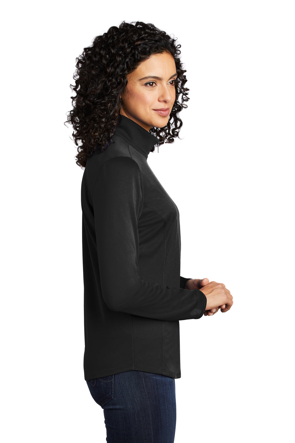 Port Authority Womens Performance Silk Touch 1/4 Zip Sweatshirt Black/Steel Grey Side
