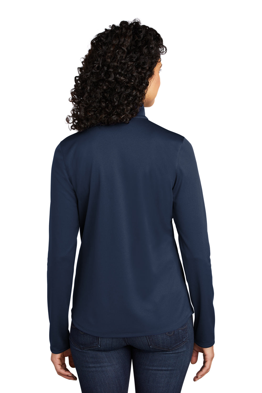 Port Authority Womens Performance Silk Touch 1/4 Zip Sweatshirt Navy Blue/Steel Grey Side