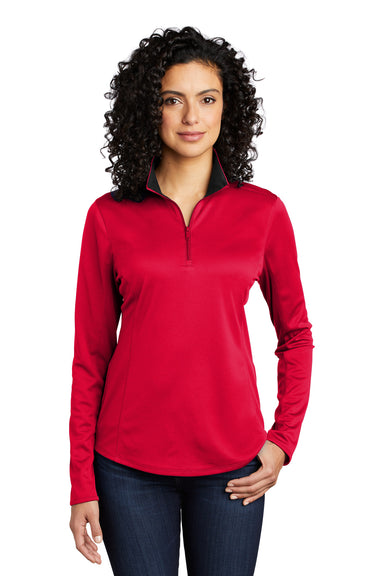 Port Authority Womens Performance Silk Touch 1/4 Zip Sweatshirt Red/Black Front