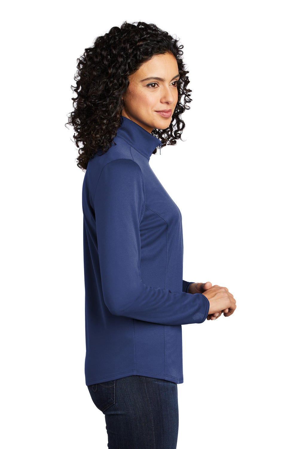 Port Authority Womens Performance Silk Touch 1/4 Zip Sweatshirt Royal Blue/Steel Grey Side