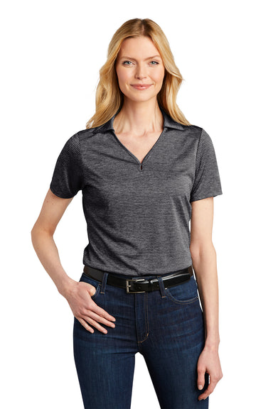 Port Authority Womens Shadow Stripe Short Sleeve Polo Shirt Deep Black Front