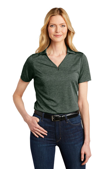 Port Authority Womens Shadow Stripe Short Sleeve Polo Shirt Deep Forest Green Front