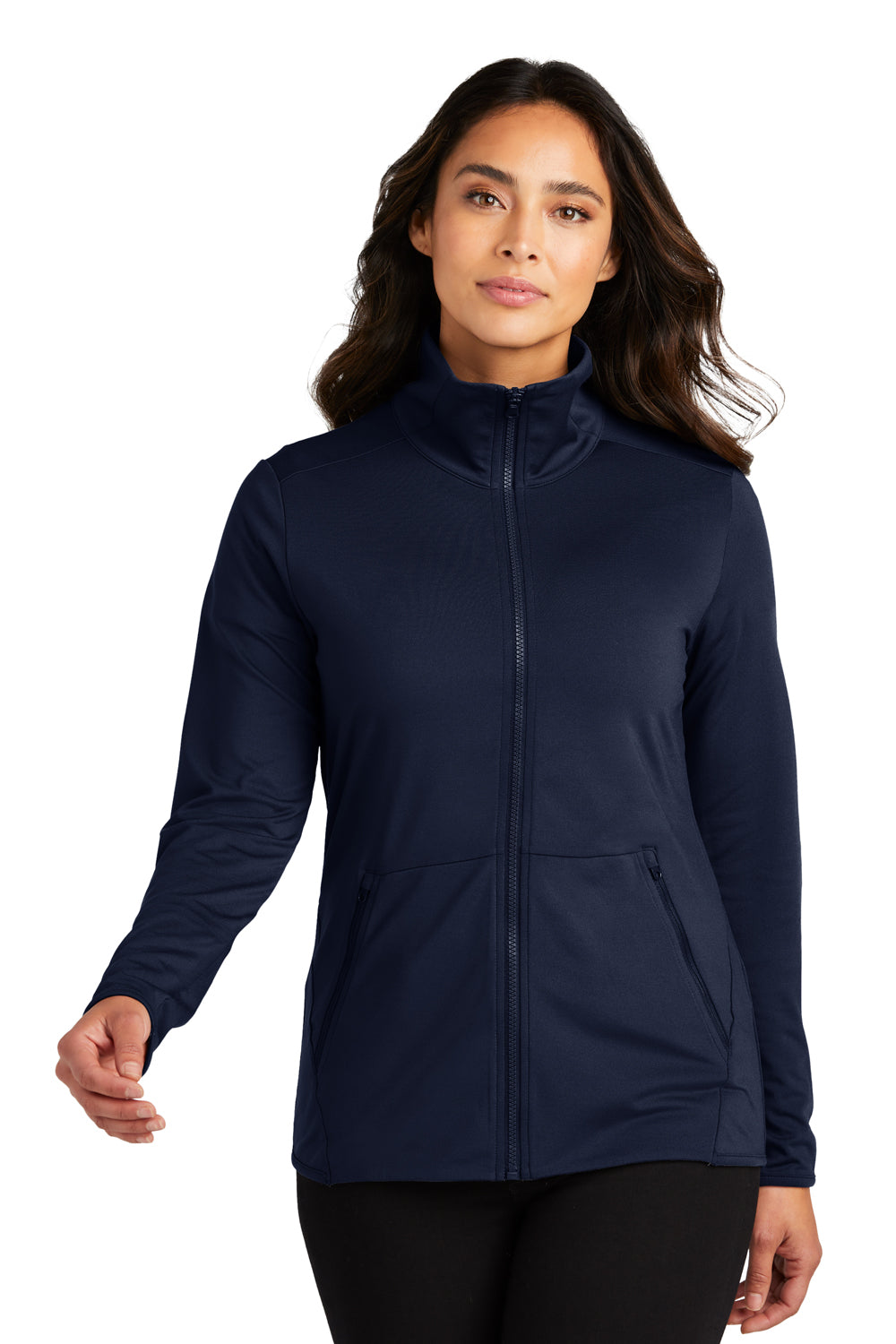 Port Authority LK595 Womens Accord Stretch Fleece Full Zip Jacket Navy Blue Front