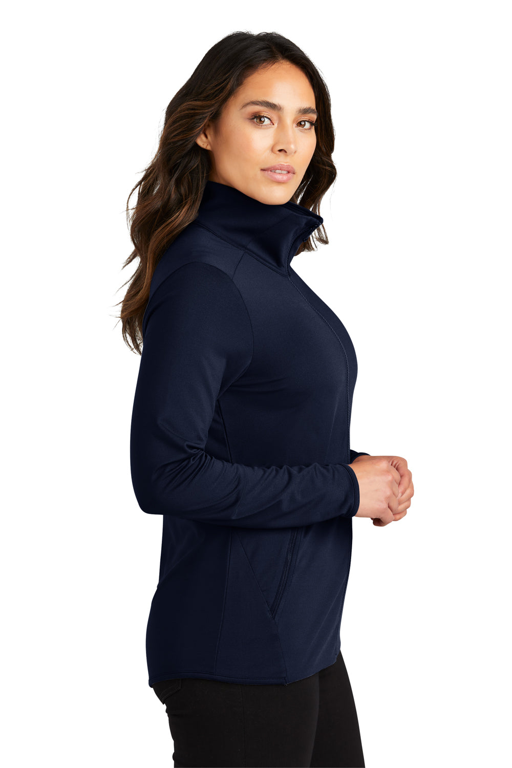 Port Authority LK595 Womens Accord Stretch Fleece Full Zip Jacket Navy Blue Side