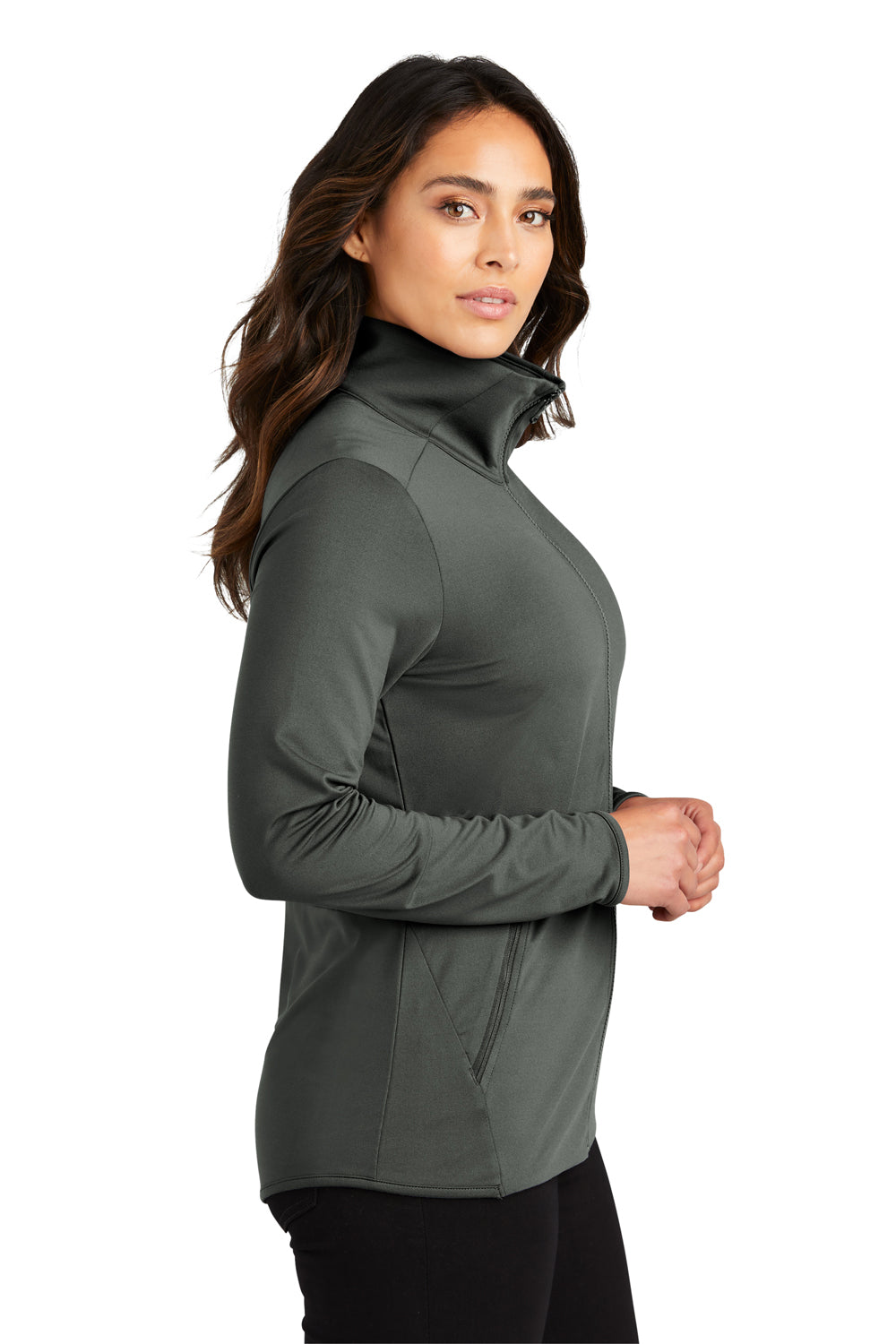 Port Authority LK595 Womens Accord Stretch Fleece Full Zip Jacket Pewter Grey Side