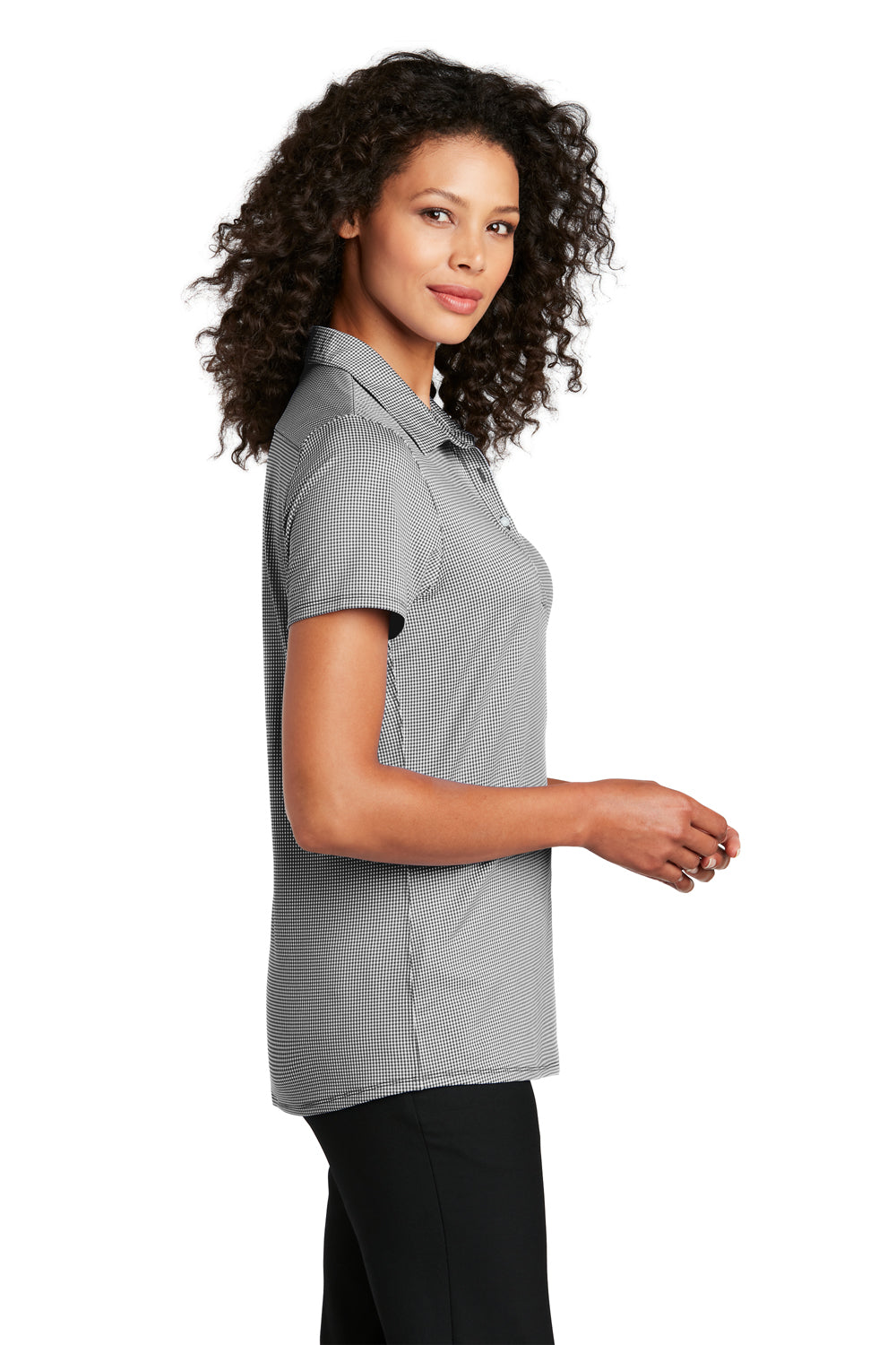 Port Authority Womens Gingham Short Sleeve Polo Shirt Black/White Side