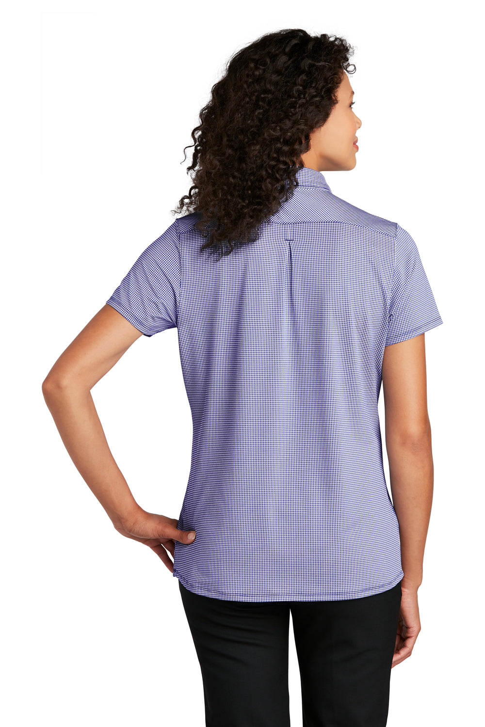 Port Authority Womens Gingham Short Sleeve Polo Shirt True Navy Blue/White Side