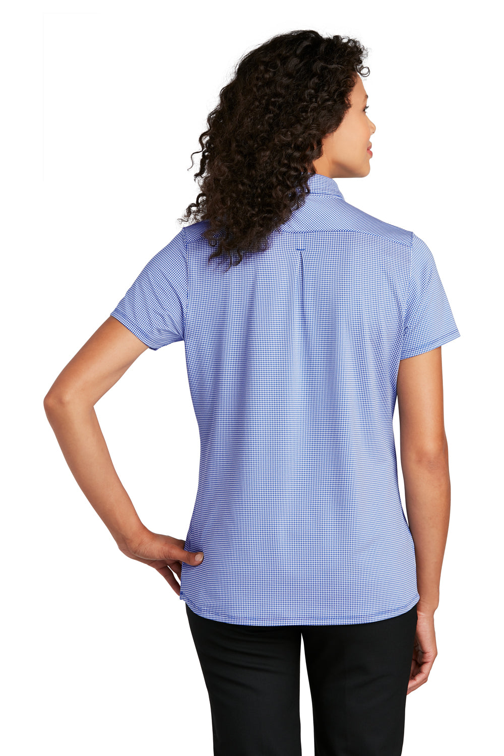 Port Authority Womens Gingham Short Sleeve Polo Shirt True Royal Blue/White Side