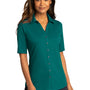 Port Authority Womens City Moisture Wicking Short Sleeve Button Down Shirt - Dark Teal Green