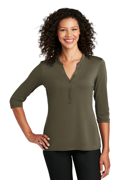 Port Authority Womens Choice 3/4 Sleeve Polo Shirt Deep Olive Green Front
