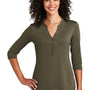 Port Authority Womens Moisture Wicking 3/4 Sleeve Polo Shirt - Deep Olive Green