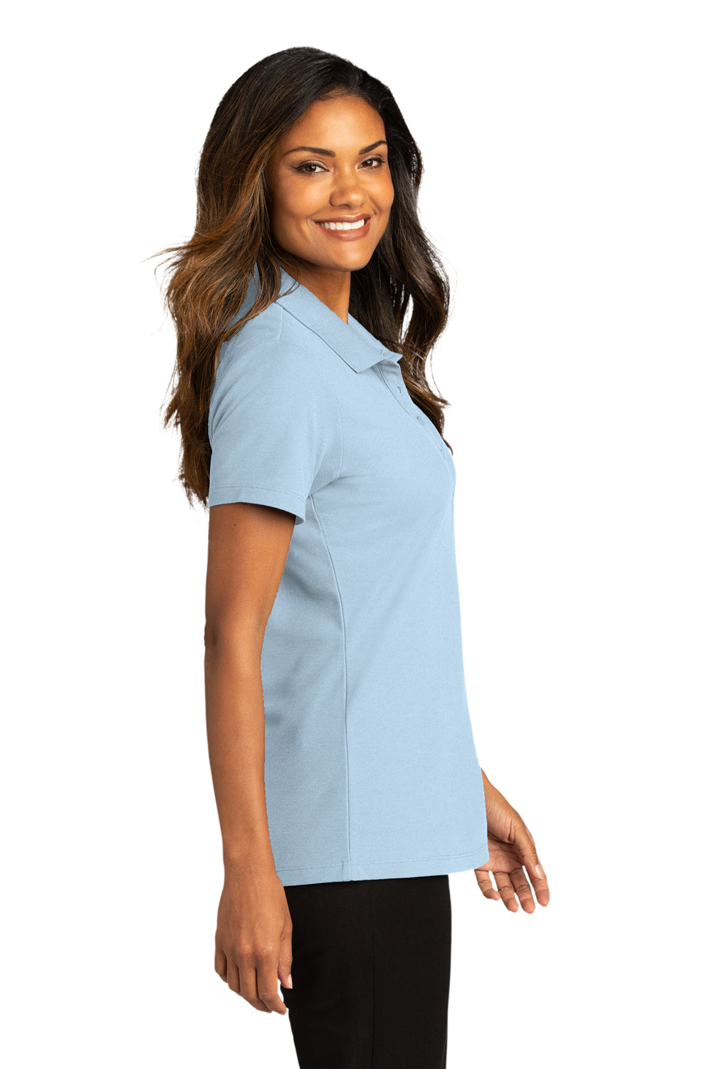 Port Authority Womens SuperPro React Short Sleeve Polo Shirt Cloud Blue Side